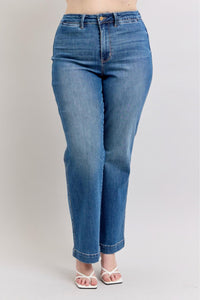 High Waist Contrast Thread Straight Leg Jeans