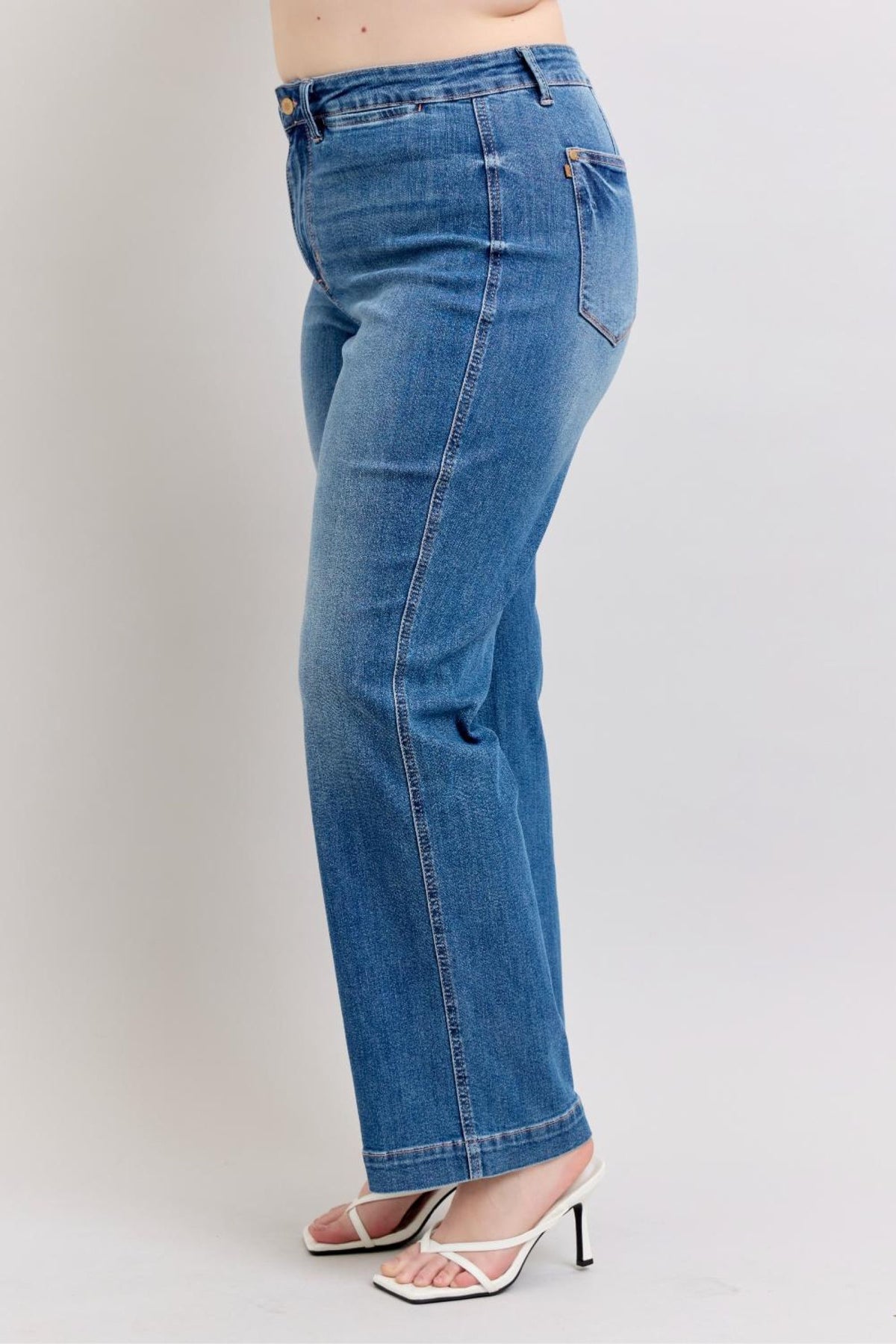 High Waist Contrast Thread Straight Leg Jeans