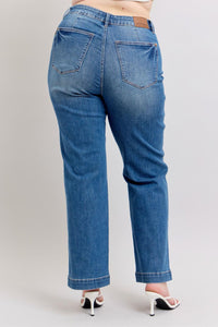 High Waist Contrast Thread Straight Leg Jeans