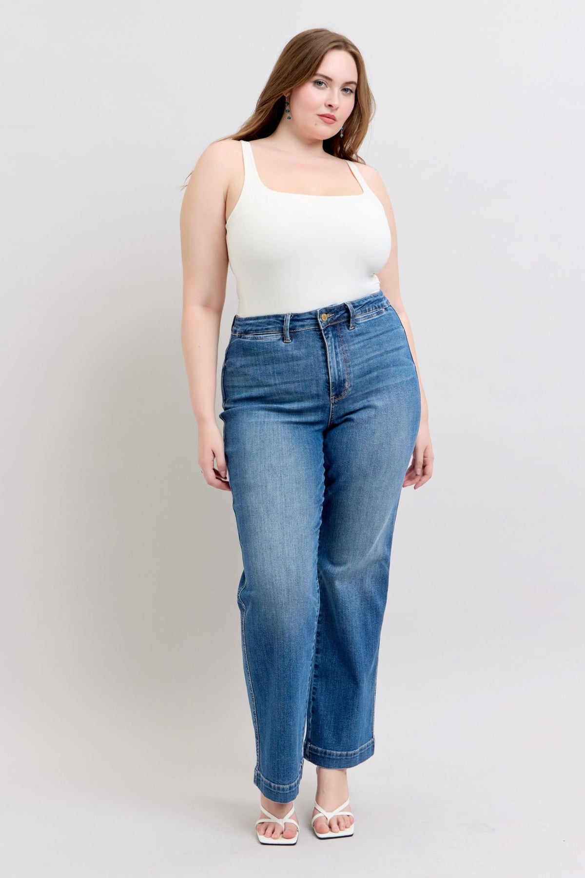 High Waist Contrast Thread Straight Leg Jeans