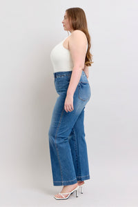 High Waist Contrast Thread Straight Leg Jeans