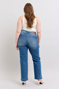 High Waist Contrast Thread Straight Leg Jeans