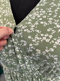 Green Floral Cross Front Dress - Bloomchic