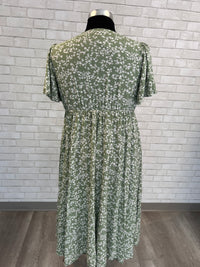 Green Floral Cross Front Dress - Bloomchic