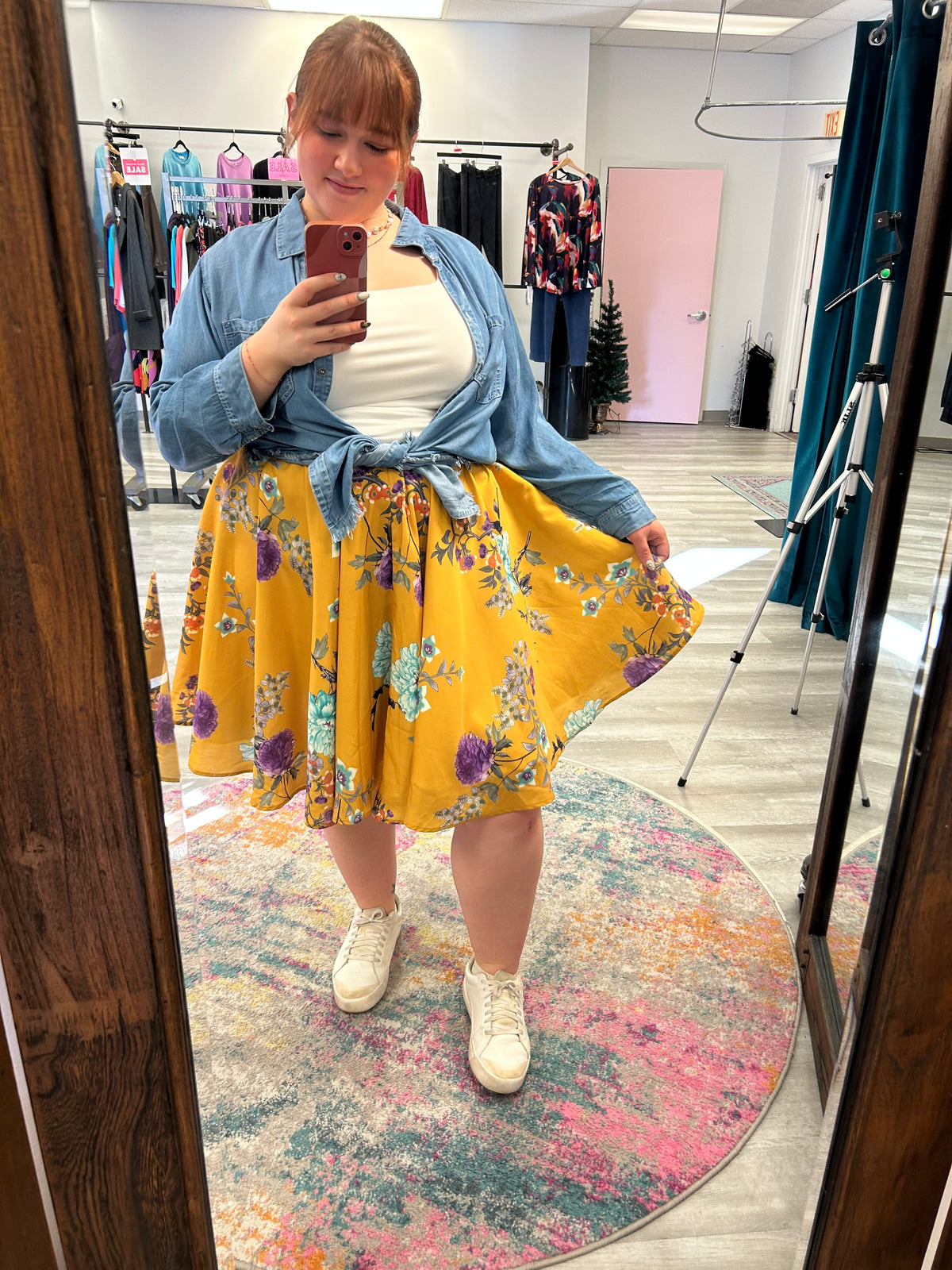 Mustard Yellow Floral Skirt - Bea & Dot