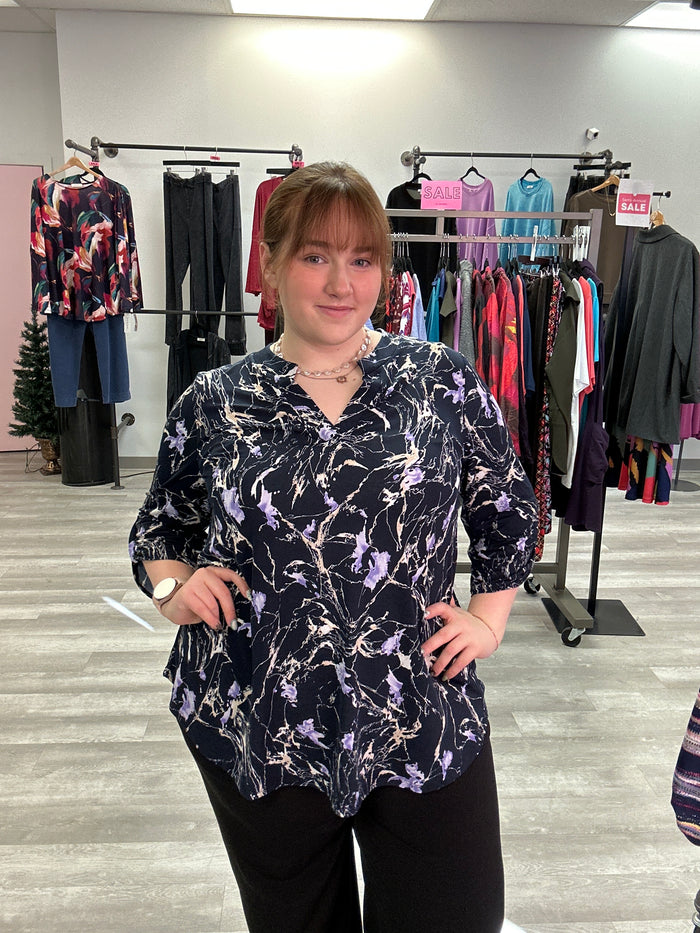 Navy Marble Print Lizzie Top - Dear Scarlett