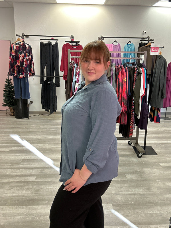 Blue Textured Button Up Shirt - Travelsmith