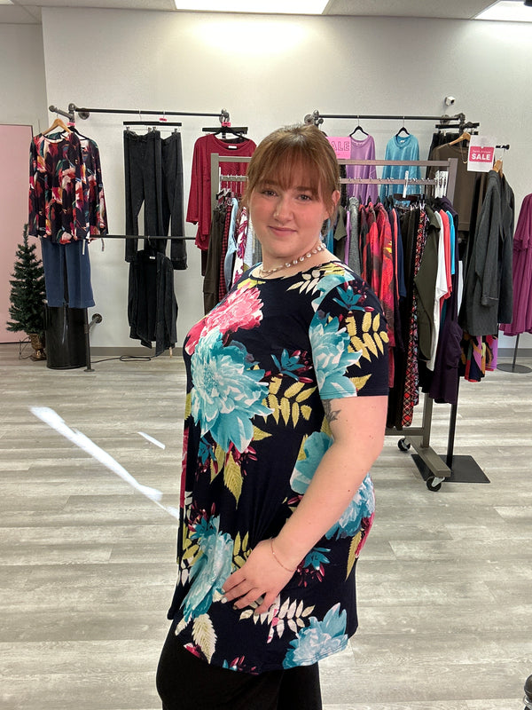 Navy Floral Swing Tunic/Dress - Heimish