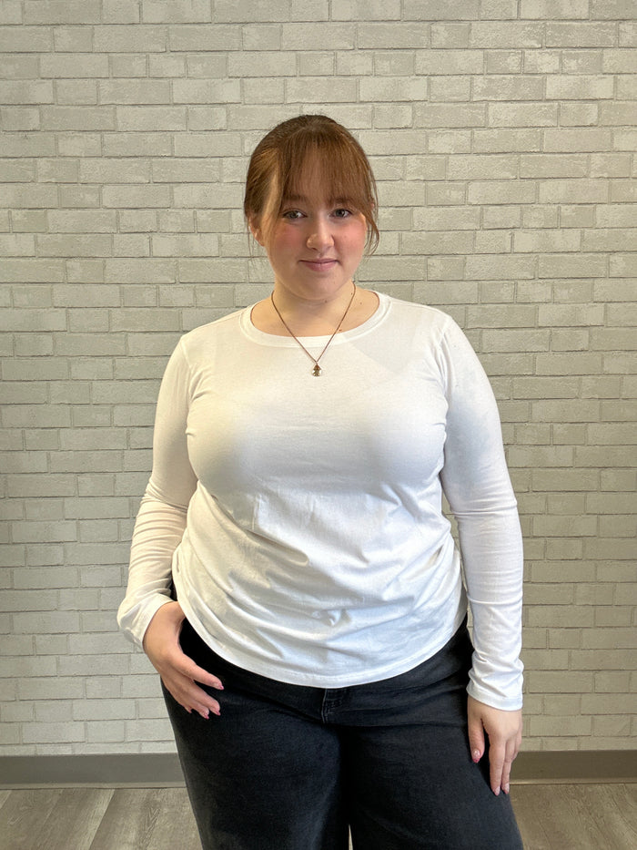 White Cotton Long Sleeve Tee - Zenana