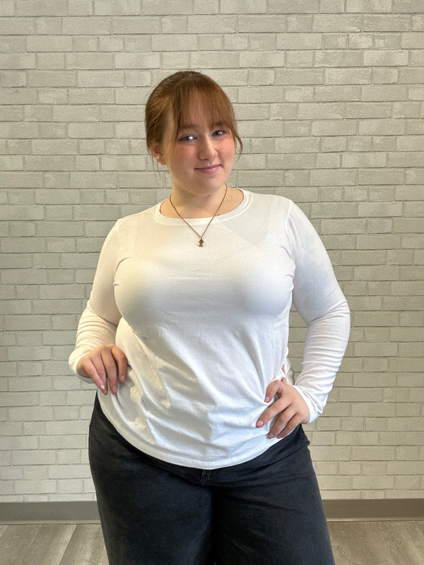 White Cotton Long Sleeve Tee - Zenana