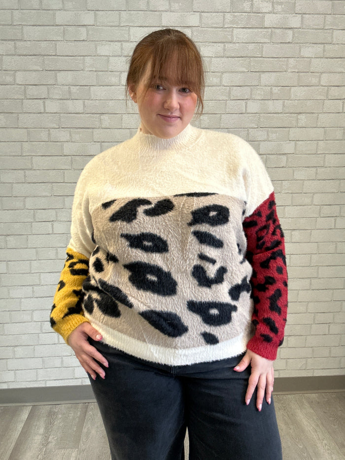 Colorblock Animal Print Sweater - Coco & Carmen