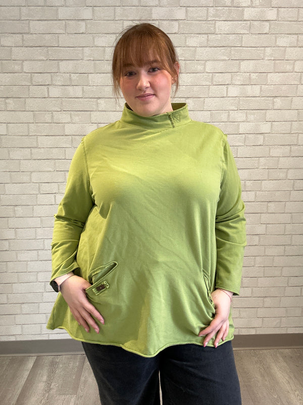 Green Mock Neck Sweatshirt - Neon Buddha