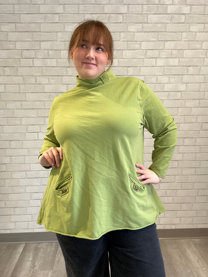 Green Mock Neck Sweatshirt - Neon Buddha