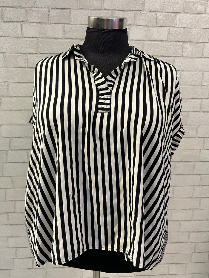 Black & White Mixed Strip Top - Jane + Delancey