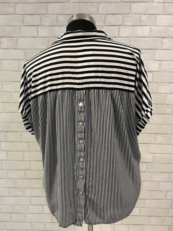 Black & White Mixed Strip Top - Jane + Delancey