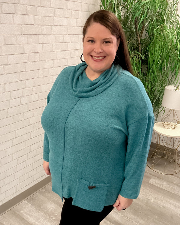 Hacci Cowl Neck Boxy Top | Teal