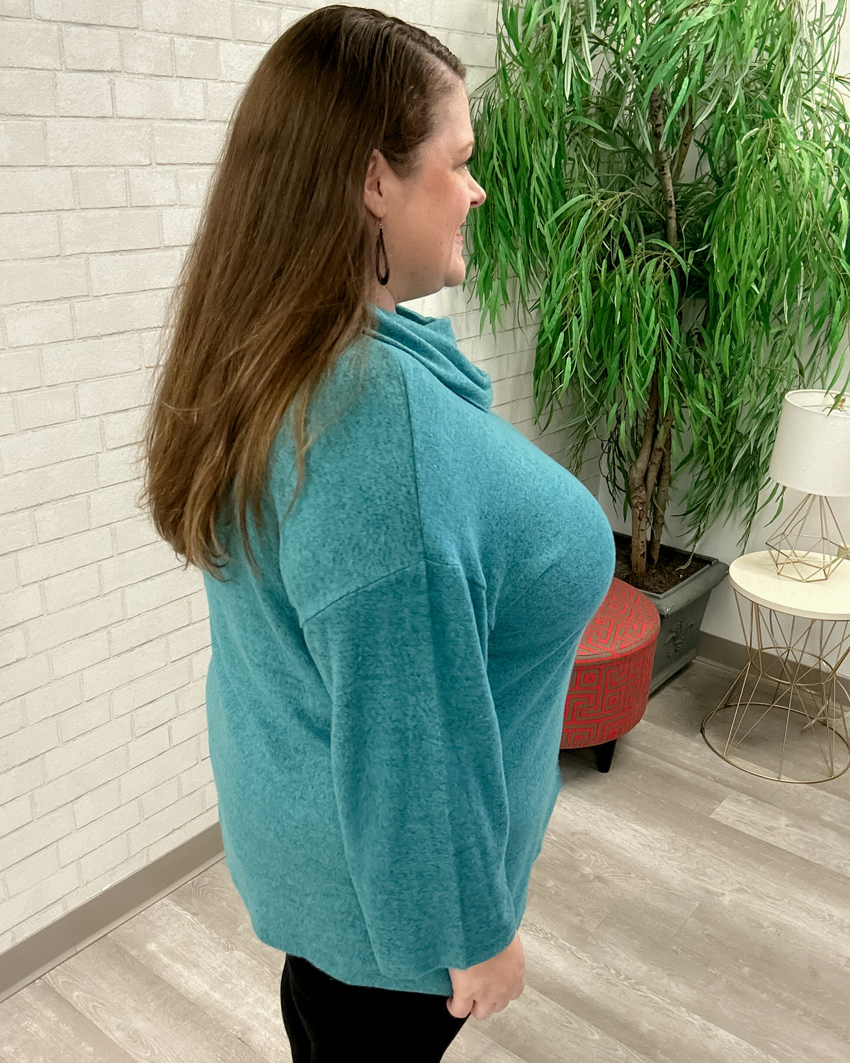 Hacci Cowl Neck Boxy Top | Teal