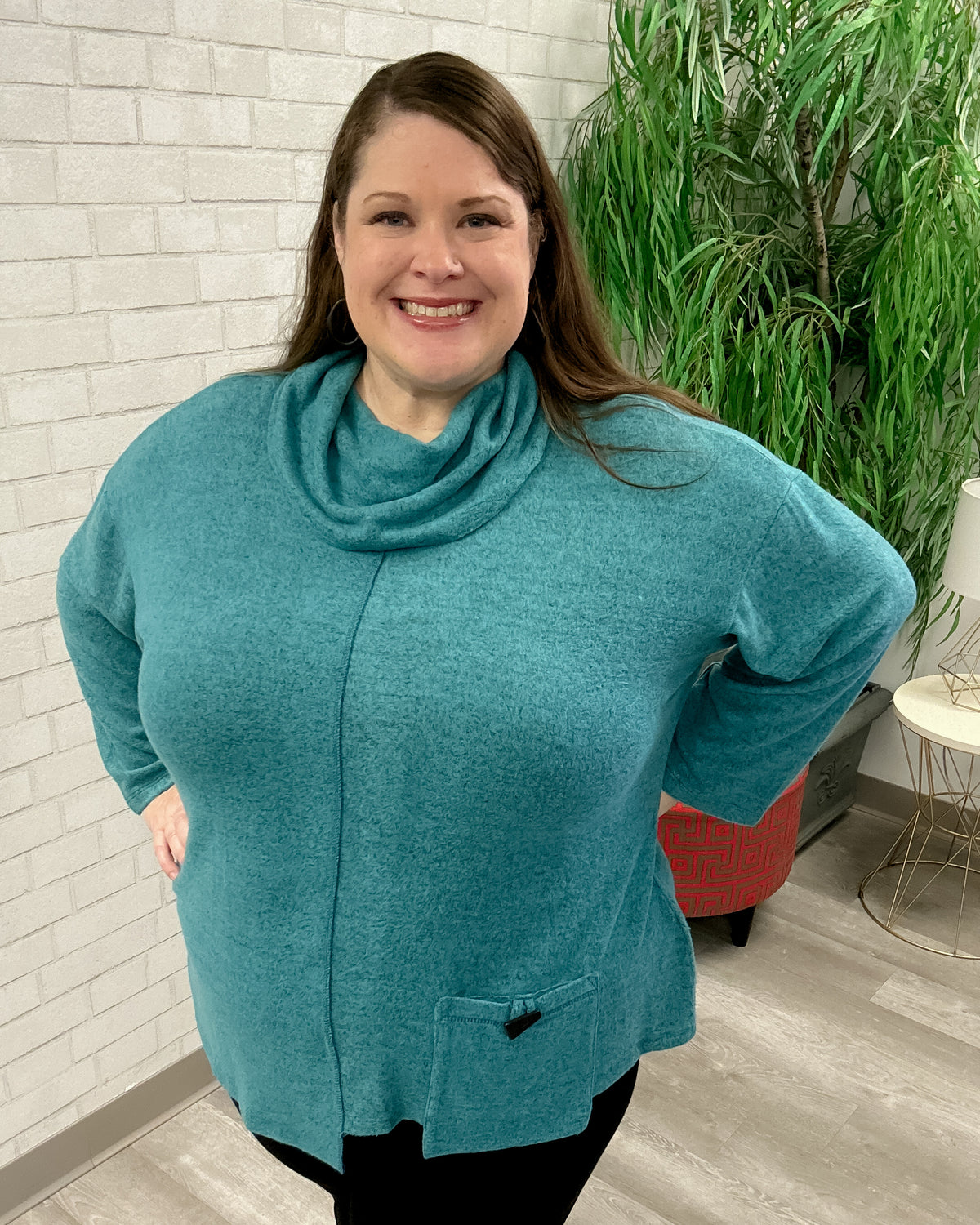 Hacci Cowl Neck Boxy Top | Teal