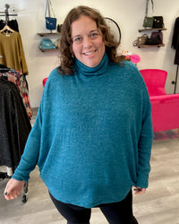 Brushed Mélange Hacci Turtleneck Sweater | Teal