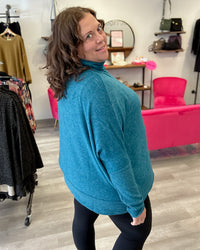 Brushed Mélange Hacci Turtleneck Sweater | Teal