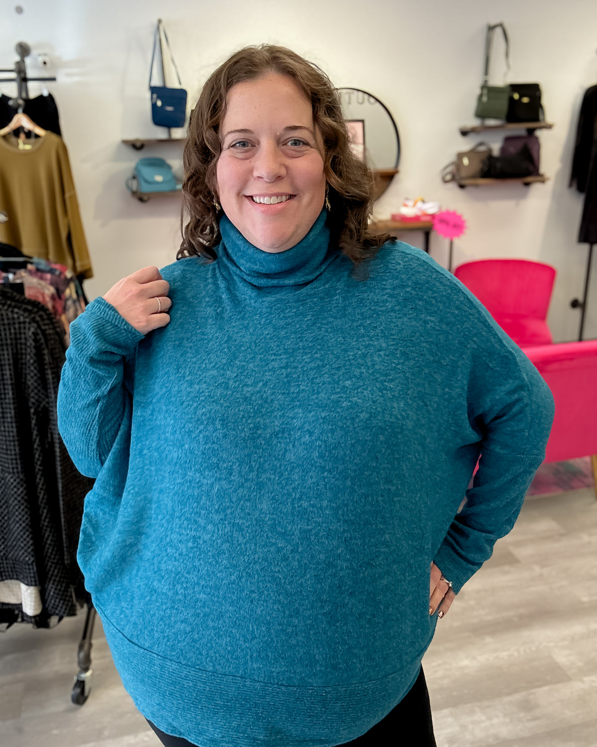 Brushed Mélange Hacci Turtleneck Sweater | Teal