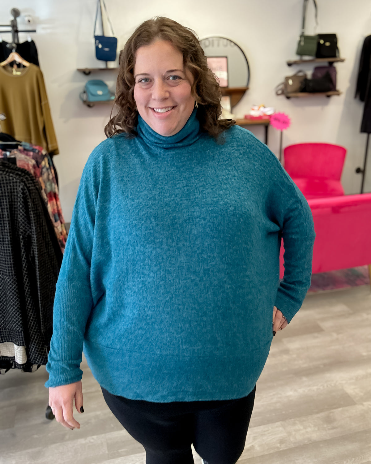 Brushed Mélange Hacci Turtleneck Sweater | Teal