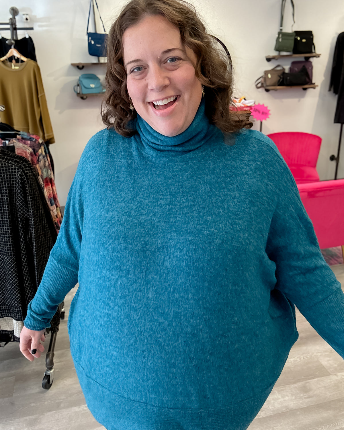 Brushed Mélange Hacci Turtleneck Sweater | Teal