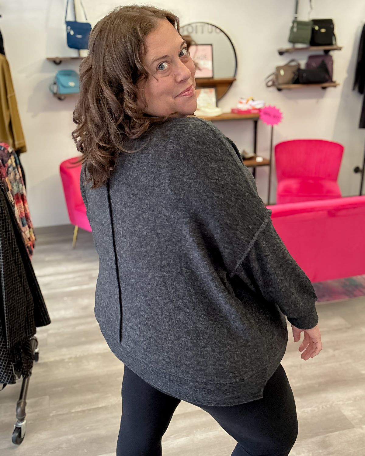 Brushed Mélange Hacci Oversized Sweater | Black