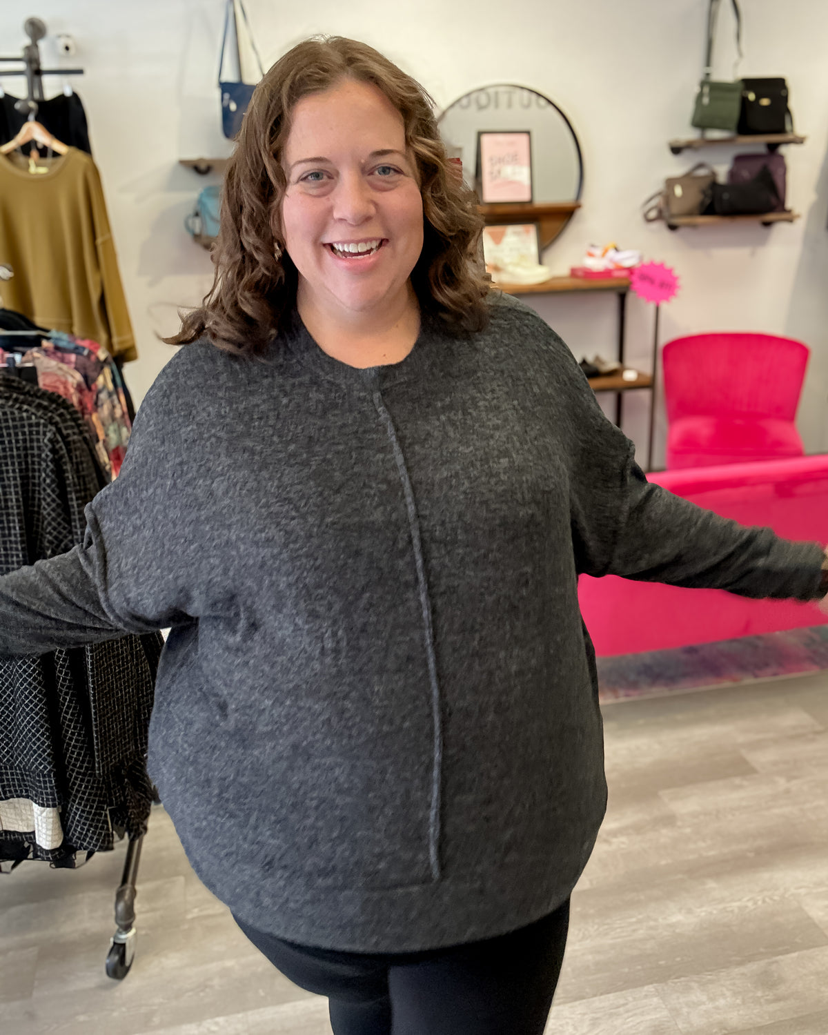 Brushed Mélange Hacci Oversized Sweater | Black