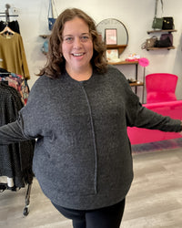 Brushed Mélange Hacci Oversized Sweater | Black