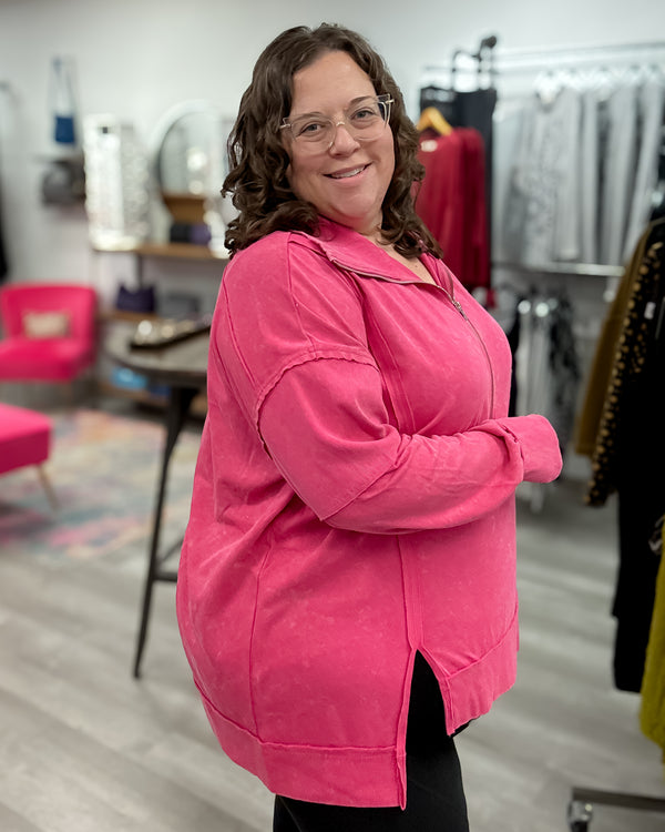 Half Zip Sweatshirt | Washed Fuchsia