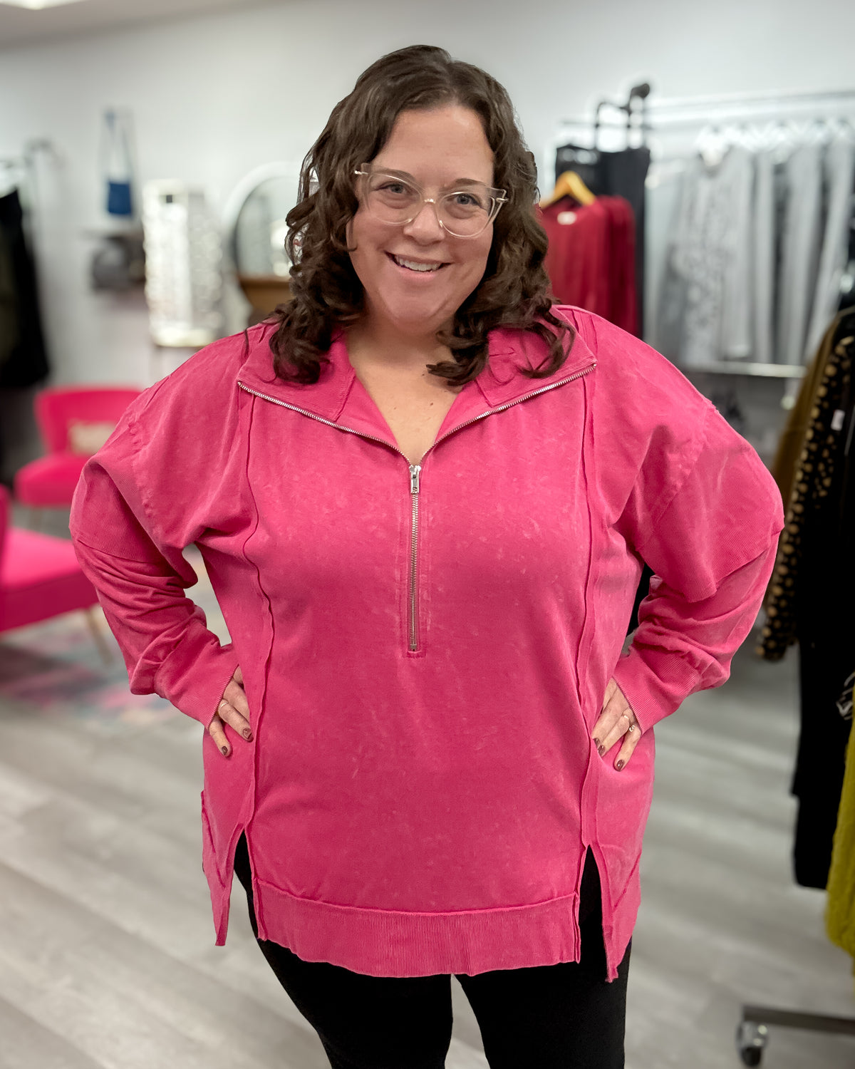 Half Zip Sweatshirt | Washed Fuchsia
