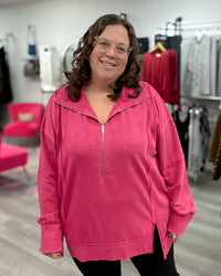 Half Zip Sweatshirt | Washed Fuchsia