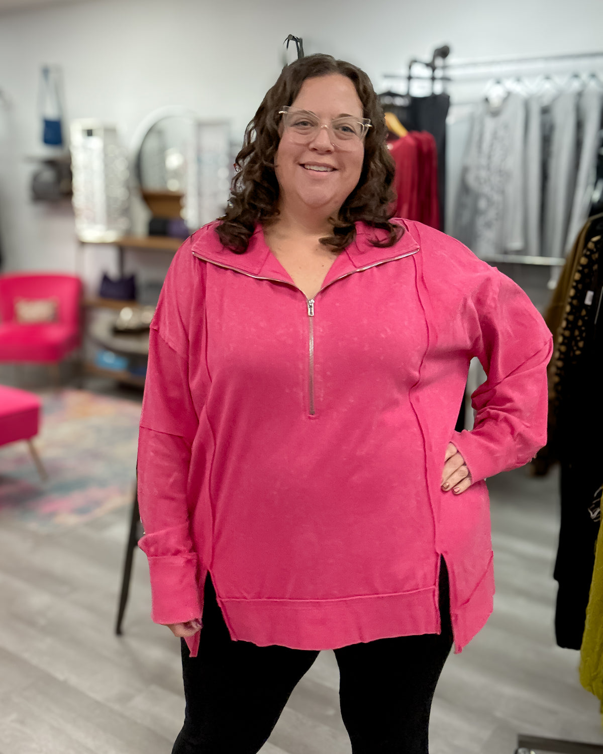 Half Zip Sweatshirt | Washed Fuchsia