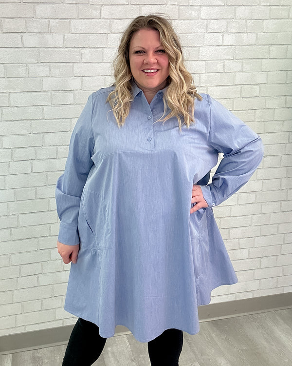 Button Front Tunic Dress with Pockets