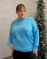 Brushed Mélange Drop Shoulder Pocket Top | Deep Sky