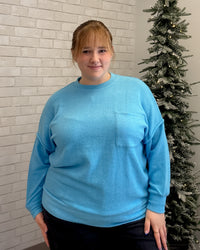 Brushed Mélange Drop Shoulder Pocket Top | Deep Sky