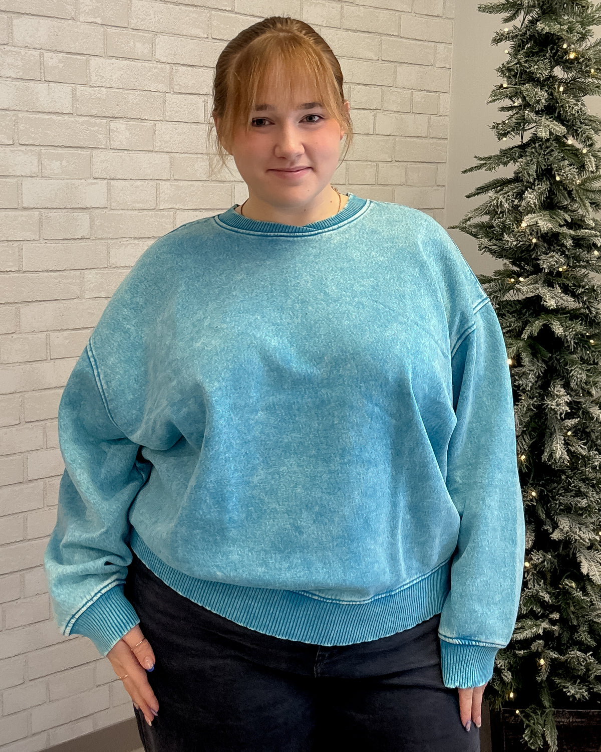 Acid Wash Oversized Fleece Pullover | Deep Sky