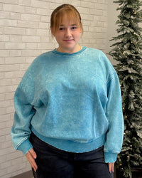 Acid Wash Oversized Fleece Pullover | Deep Sky