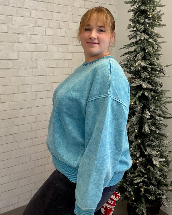 Acid Wash Oversized Fleece Pullover | Deep Sky