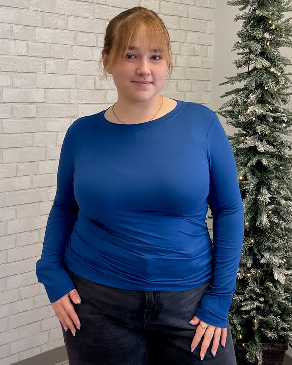 Brushed Microfiber Long Sleeve Tee | Light Navy