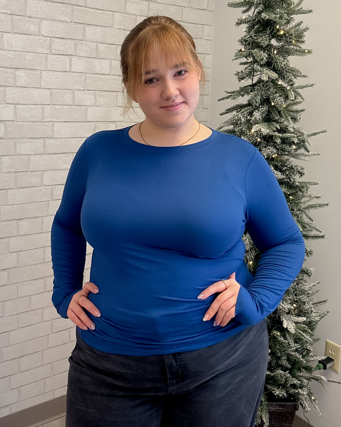 Brushed Microfiber Long Sleeve Tee | Light Navy