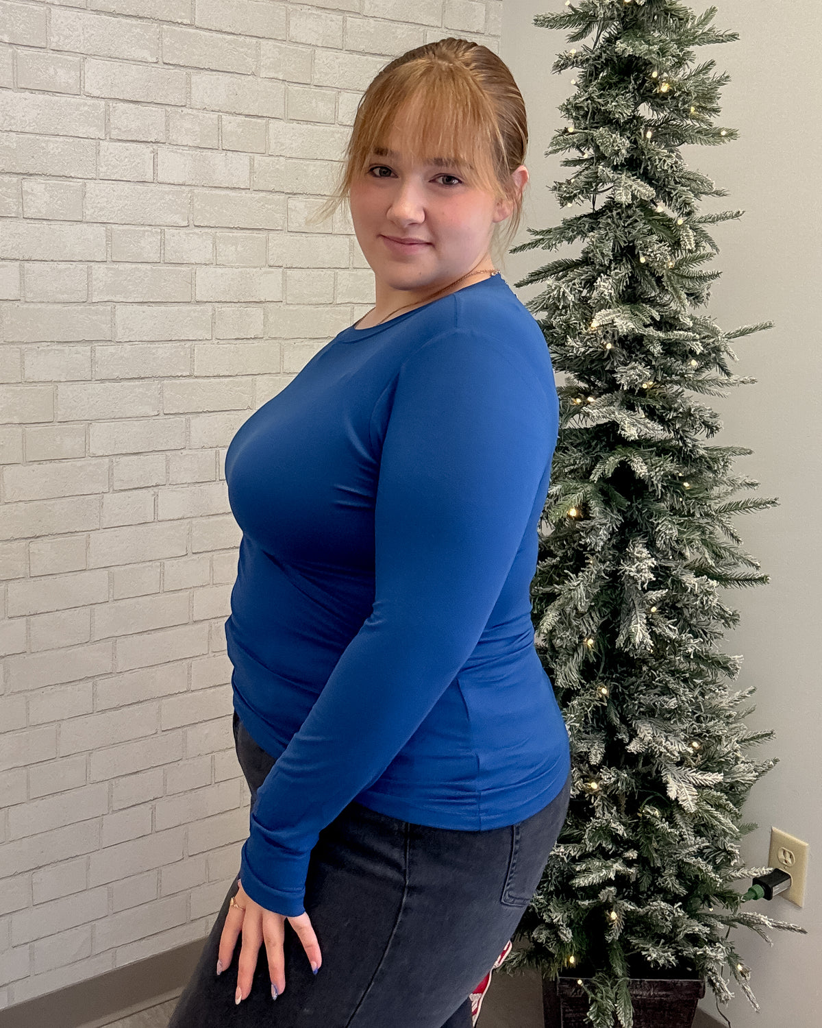 Brushed Microfiber Long Sleeve Tee | Light Navy