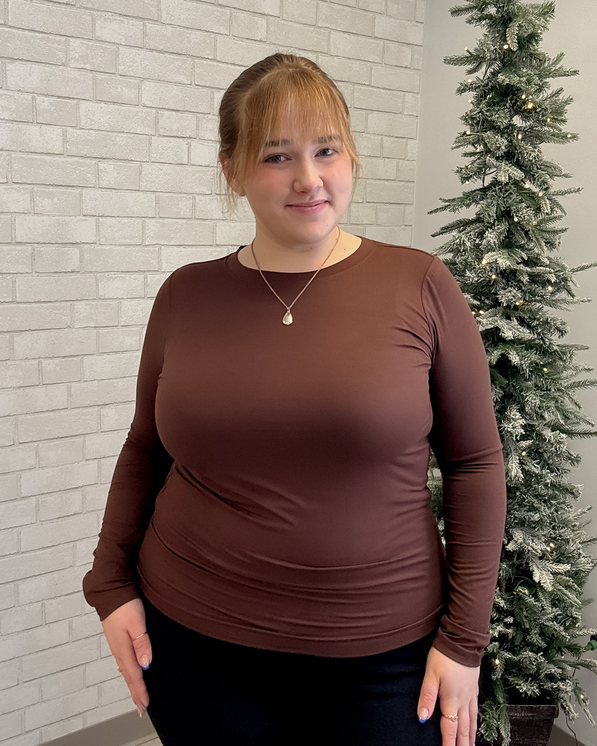 Brushed Microfiber Long Sleeve Tee | Mahogany