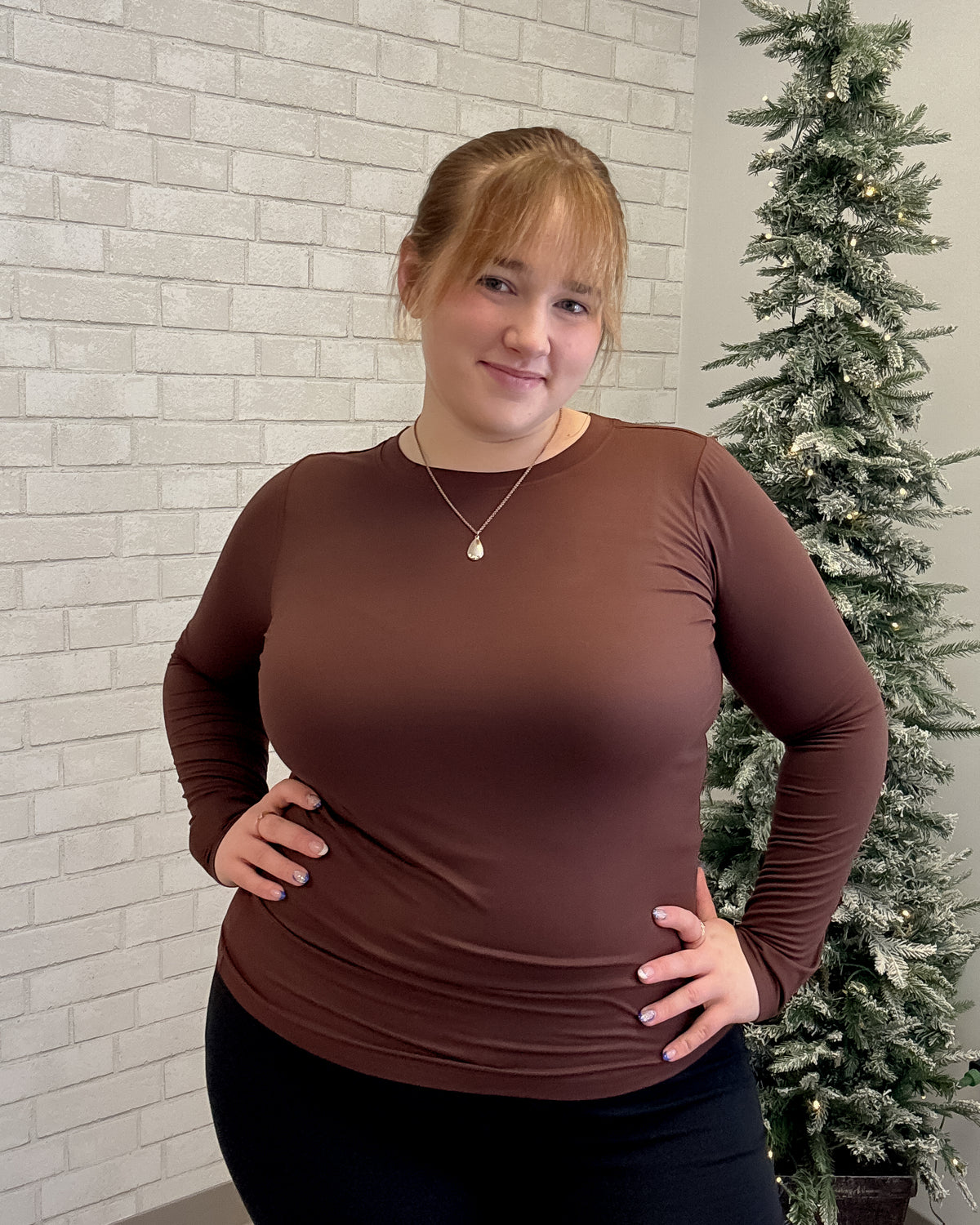 Brushed Microfiber Long Sleeve Tee | Mahogany