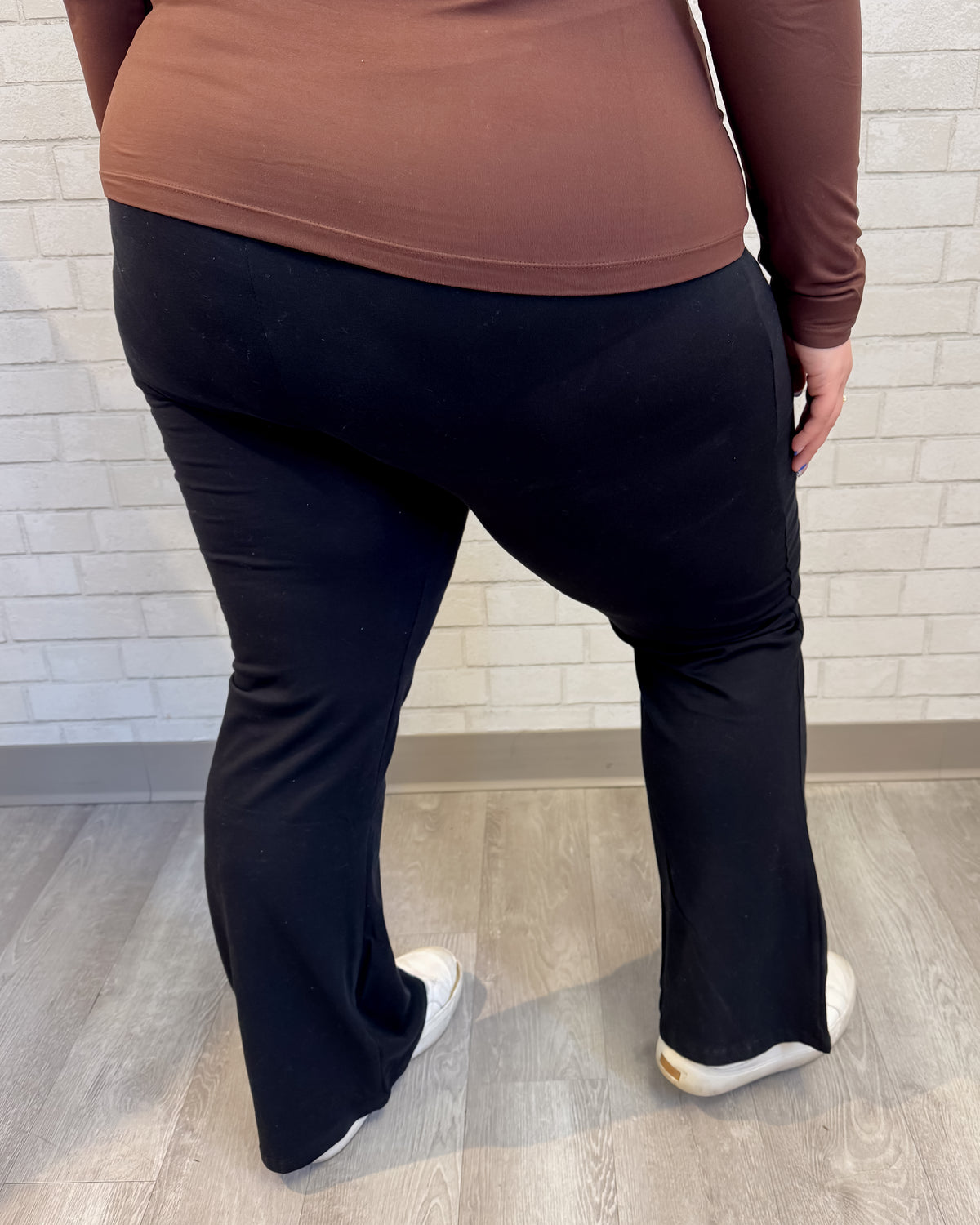 Premium Cotton Fold Over Flare Pants | Black