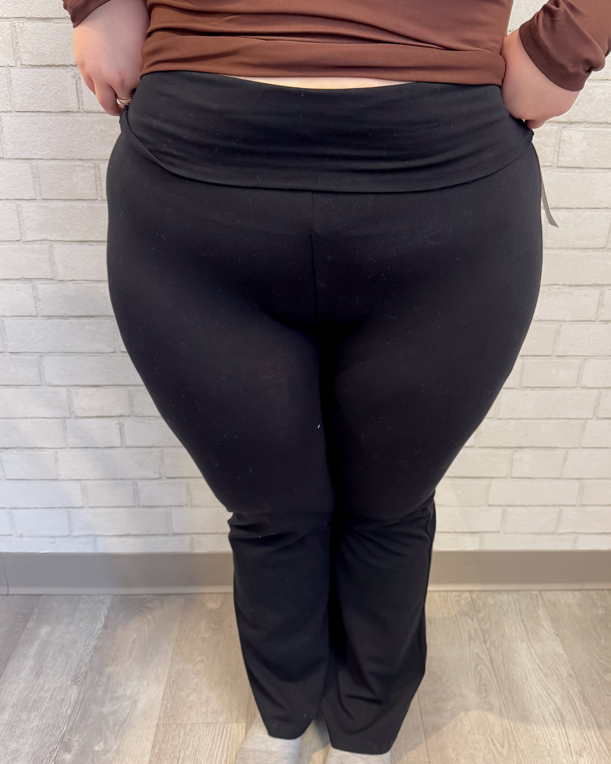 Premium Cotton Fold Over Flare Pants | Black