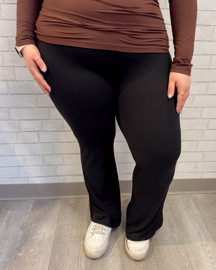 Premium Cotton Fold Over Flare Pants | Black