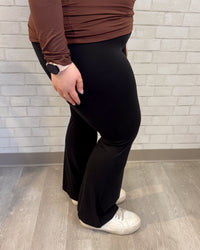 Premium Cotton Fold Over Flare Pants | Black