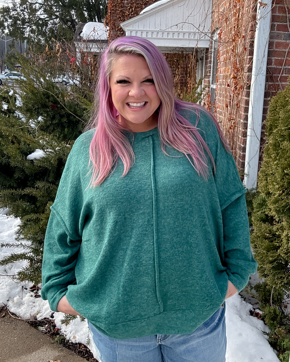 Brushed Mélange Hacci Oversized Sweater | Dark Green